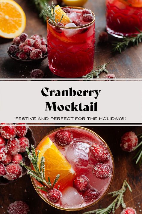 This Cranberry Mocktail is made with homemade cranberry syrup and it's the perfect drink for the holidays! It's really easy to make and it's a great non-alcoholic drink to serve at any Thanksgiving or Christmas parties during fall and winter. You can easily make this mocktail in a pitcher for a big crowd! Pitcher Cocktails Winter, Ginger Beer Drinks, Winter Mocktails, Cranberry Syrup, Cranberry Mocktail, Cranberry Ginger Ale, Cranberry Simple Syrup, Holiday Mocktail, Pumpkin Banana Muffins