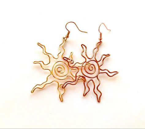 Wire Art Earrings, Wire Sun, Ear Cuff Diy, Diy Jewelry Videos, Wire Jewelry Patterns, Diy Wire Earrings, Wire Jewelery, Wire Diy, Sun Earrings