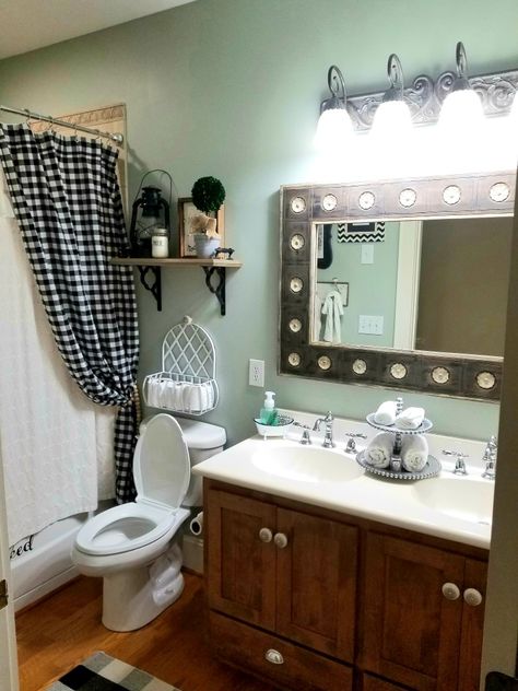 Buffalo Plaid, Black & White Bathroom Buffalo Check Bathroom, Buffalo Plaid Bathroom, Plaid Bathroom, Black White Bathroom, Black White Bathrooms, Buffalo Plaid Decor, Bathroom Decor Sets, White Farmhouse, Black And White Plaid