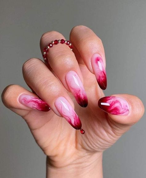 Dark Pink Nails, Halloween Nail Designs, Halloween Nail, Marble Nails, Holographic Nails, Manicure Y Pedicure, Unique Nails, Classy Nails, Long Acrylic Nails