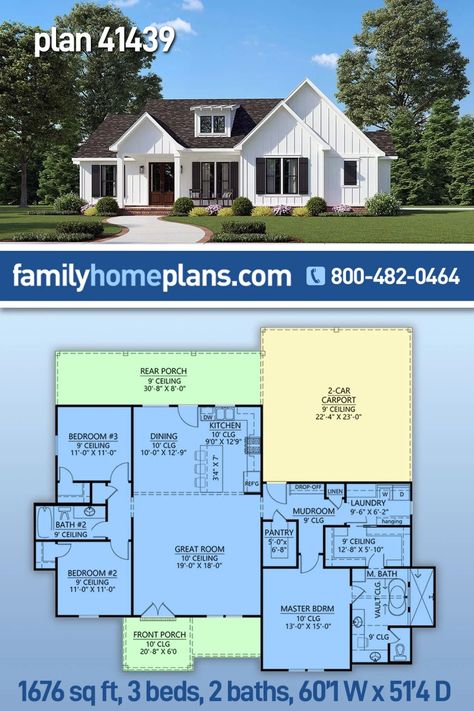 1700 Sq Ft House Plans, 1500 Sq Ft House, Craftsman Farmhouse, House Plans One Story, Beach Bungalow, Country Craftsman, Building Plans House, Farmhouse Style House Plans, Bungalow House Plans