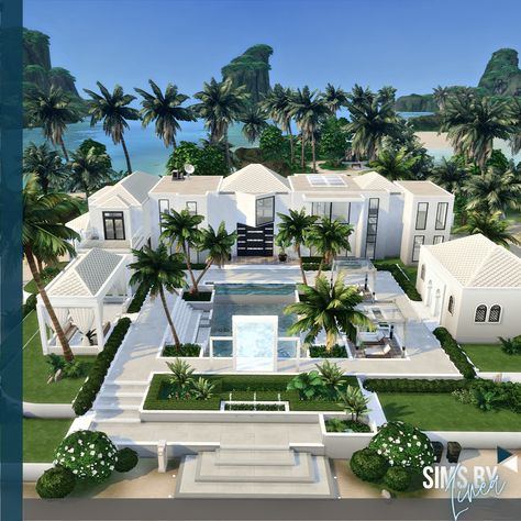 Sims 4 Modern House, Huge Pool, Huge Mansions, The Sims 4 Lots, British House, Mansion Exterior, Sims 4 House Plans, Sims 4 House Building, The Sims 4 Packs