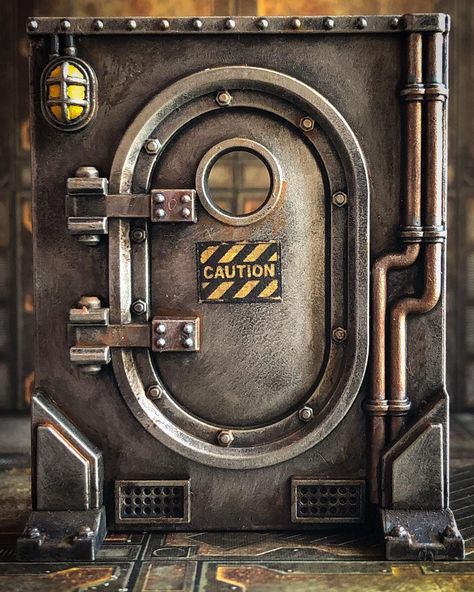 Igo Ugo Gamer on Instagram: “One of my Necromunda bulkhead doors, just a little tiding up and it’s done #igougogamer #necromunda #necromundaunderhive #necromundaterrain…” Sci Fi Door Design, Steampunk Sliding Door, Vault Door Mechanism, Sci-fi Door, Steampunk Door, Bulkhead Doors, Necromunda Underhive, House Cawdor Necromunda, Vault Doors