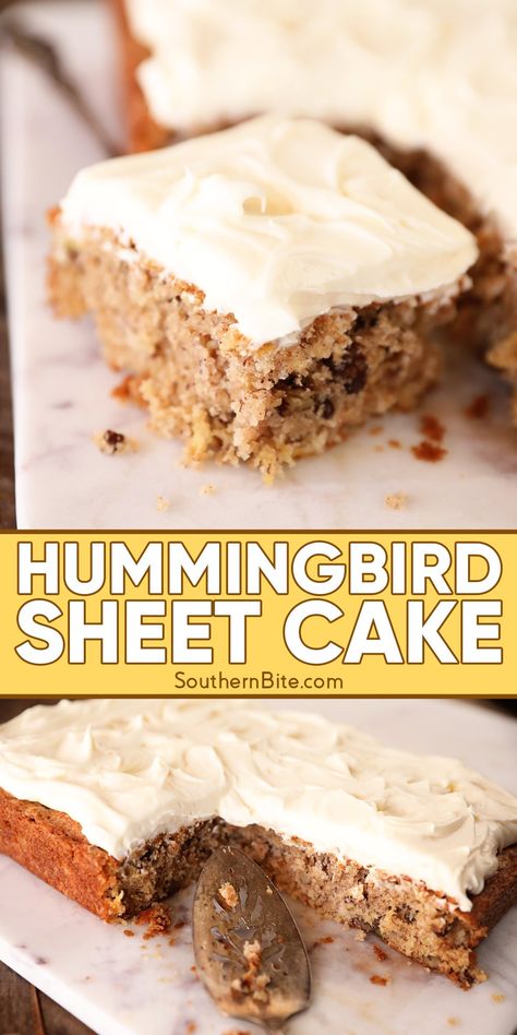 Hummingbird Sheet Cake Hummingbird Sheet Cake, Hummingbird Cake Recipes, Sheet Cake Recipe, Cake Form, Hummingbird Cake, Southern Desserts, Bird Cakes, Sheet Cake Recipes, Sheet Cakes