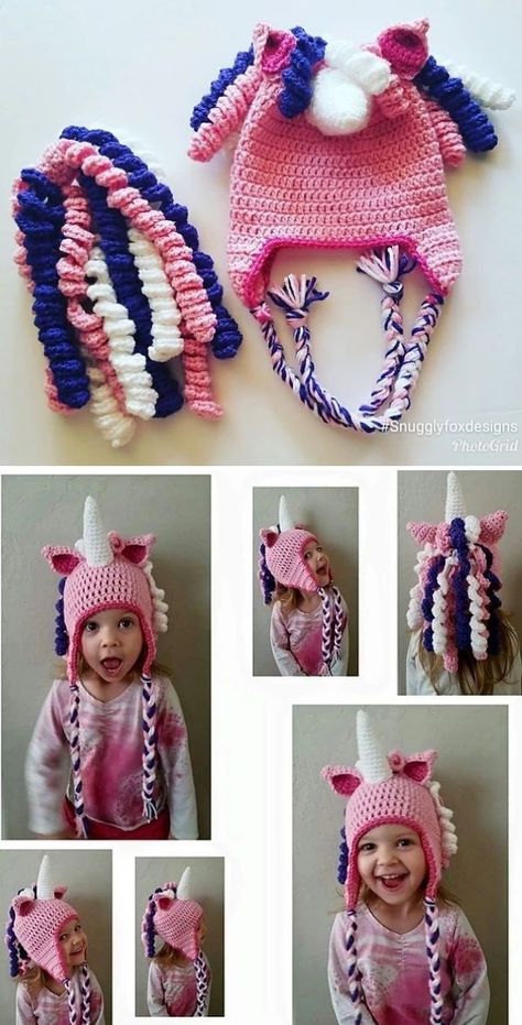 Crochet Unicorn Hat, Hoodie and Headband Patterns - Pattern Center Crochet Unicorn Blanket, Crochet Unicorn Pattern Free, Crochet Unicorn Hat, Kids Hats Patterns, Simpul Makrame, Crochet Unicorn Pattern, Headband Crafts, Unicorn Hat, Crochet Kids Hats