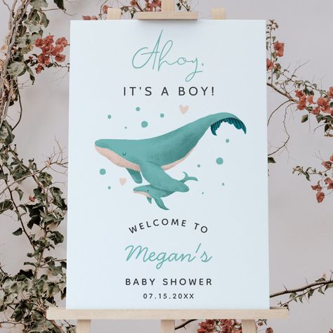 Whale Baby Shower Theme, Ocean Baby Showers, Whale Theme, Baby Whale, Baby Shower Sign, Baby Shower Inspiration, Nautical Baby Shower, Shower Welcome Sign, Shower Sign