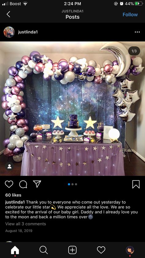 Zodiac Birthday Party Ideas, Dream Themed Birthday Party, Galaxy Theme Centerpiece Ideas, 1st Birthday Moon Theme, 1st Birthday Galaxy Theme, Galactic Birthday Party, Two The Moon Birthday Photoshoot, Celestial 1st Birthday, Galaxy Birthday Theme