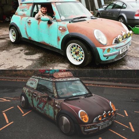 Dope Patina R50 Mini Cooper Mini Cooper Graphics, Mini Cooper Accessories, Mini Cooper Custom, Rat Rod Cars, Mini Clubman, Mini Cooper S, New Generation, Rat Rod, Mini Cooper