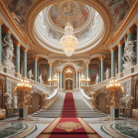 Golden Palace Aesthetic, Ancient Greek Palace Interior, Palace Staircase Aesthetic, Japanese Palace Fantasy Art Interior, Russian Palace Interior, Luxury Ceiling Design, Glamour Decor, Interior Staircase, Palace Interior