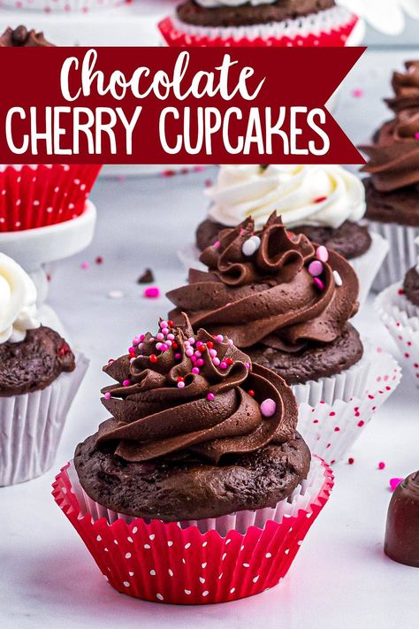 Lemon Velvet Cake, Chocolate Cherry Cupcakes, Cherry Pie Filling Recipes, Cherry Frosting, Chocolate Buttercream Frosting Recipe, Dark Chocolate Frosting, Cupcakes With Chocolate, Cherry Cupcakes, Devils Food Cake Mix Recipe