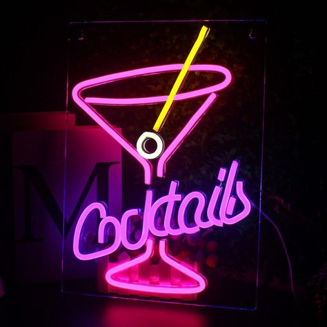 Looklight Cocktails Neon Sign Bar Neon Signs for Wall Decor, Pink Purple Led Neon Signs USB Cocktail Glass Neon Light Sign for Home Bar Club Kitchen Hotel Wedding Birthday Party Decor Gift : Amazon.co.uk: Lighting Bar Neon Sign, Neon Accessories, Pink Neon Sign, Neon Light Signs, Led Sign, Bar Club, Acrylic Sheets, Hanging Wire, Cocktail Glass