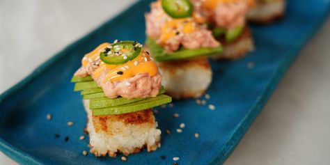 Nobu Copycat Recipes, Nobu Sushi, Nobu Recipe, Crispy Rice Sushi, Sushi Bites, Vegetable Sushi, Tuna Bites, Happy Hour Recipes, Salad Roll