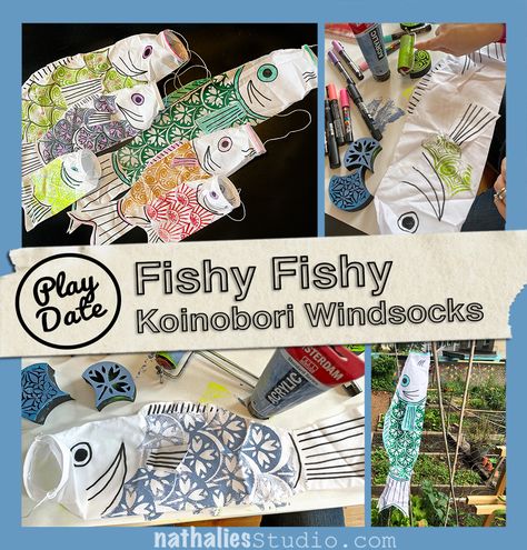 Wind Socks Diy Craft Ideas, Windsocks Diy How To Make, Diy Wind Sock, Koinobori Craft, Diy Windsock, Diy Koinobori, Fish Windsock, Art Club Projects, Wind Socks