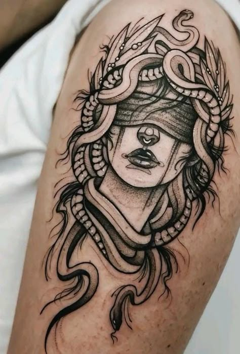 Medusa Tattoo Design Realism, Madusa Sleeve Tattoos For Women Leg, Strong Feminine Tattoos, Medusa Tattoo Hip, Medusa Leg Tattoo, Cute Thigh Tattoos, See Tattoo, Medusa Tattoo Design, Healing Tattoo