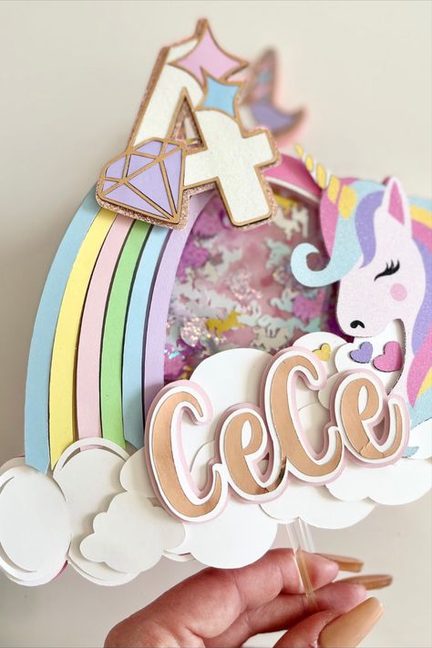 Unicorn And Rainbow Cake, Unicorn Rainbow Cake, Shaker Cake Topper, Rainbow Cake Topper, Rainbow Unicorn Cake, Unicorn And Rainbow, Unicorn Themed Birthday Party, Rainbow Unicorn Birthday, Pink Birthday Cakes