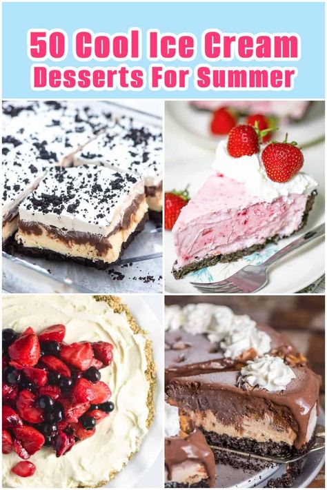 This summer, make sure to have a dessert that's as cool as the season itself. We've curated 50 of the tastiest ice cream dessert recipes perfect for birthdays, summer BBQs, and potlucks. From frozen treats to layered desserts, there's something for everyone who has a sweet tooth. These no-bake recipes will make your summer extra sweet, so get ready to dive in. Homemade Ice Cream Pie, Frozen Banana Dessert, Ice Cream Dessert Recipes, Frozen Dessert Recipes, Vegan Ice Cream Cake, Desserts For Summer, Ice Cream Sandwich Dessert, Sandwich Dessert, Ice Cream Dessert Recipe