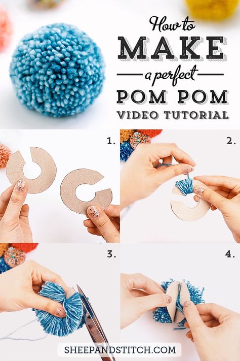 Learn how to make a pom pom for beginners. An easy pom pom is within reach if you follow this detailed tutorial. Make a perfect pom pom that's round and even in no time! #sheepandstitch #pompom #knitting #craftideas Pompom Diy How To Make, Pom Pom How To Make, How Do You Make Pom Poms Out Of Yarn, How Make Pom Poms, Pom Pom Crafts How To Make, Pom Pom Tutorial How To Make, How To Make Poms Out Of Yarn, Pompoms How To Make, Make A Pom Pom