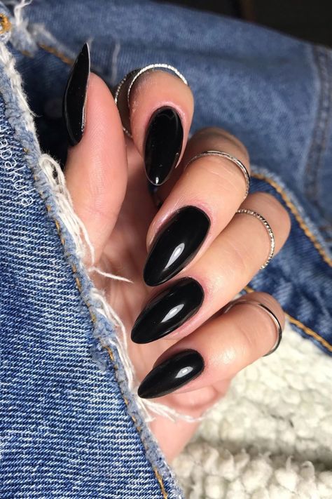 Almond Nails Black, Black Nail, Nails Black, Black Nails, Almond Nails, Almond, Nail Polish, Nails, Black