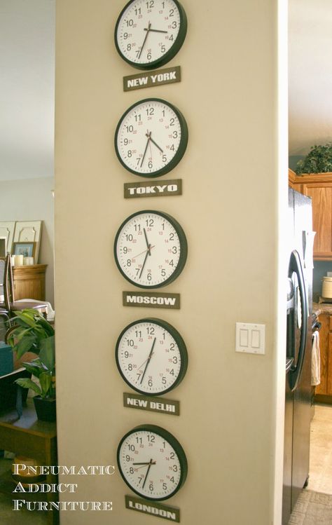 Pneumatic Addict : What Time Is It In Moscow?: Time Zone Clock Art Office Clock Wall Decor, Travel Decorations, Travel Room Decor, Time Zone Clocks, Travel Room, What Time Is It, Travel House, Travel Theme, Clock Art