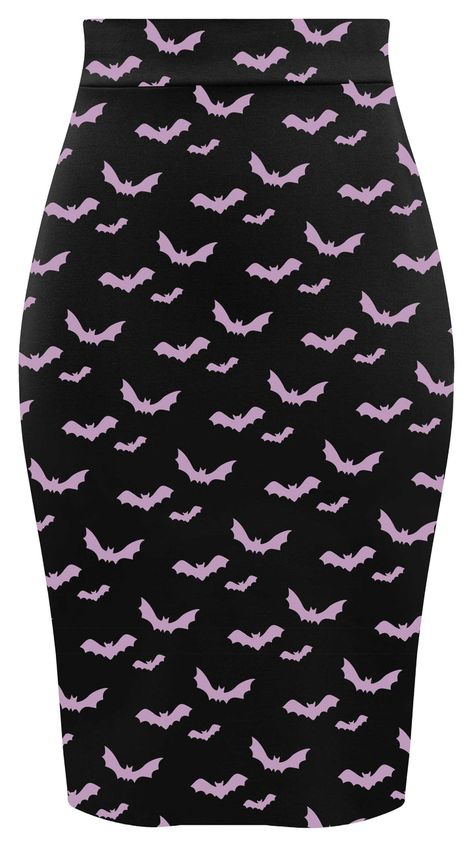 Batty For You Pencil Skirt | Double Trouble Apparel Goth Pencil Skirt, Punk Pinup, Pastel Goth Fitted Pink Skirt, Pastel Goth Skirts, Fun Skirts, Goth Skirt Shien, Gothic High-waist Mini Skirt, Psychobilly Fashion, Rockabilly Tattoo