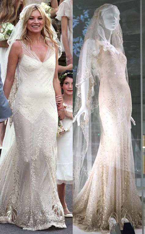 Kate Moss, Wedding Dress, V & A Museum John Galliano Wedding Dress, Moss Wedding Dress, Galliano Wedding Dress, Kate Moss Wedding Dress, Gwen Stefani Wedding, Famous Wedding Dress Designers, Kate Moss Wedding, Famous Wedding Dresses, Worst Wedding Dress