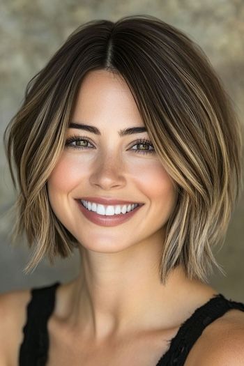 Save this pin for the best blunt bob haircuts. If you want a hairstyle that's edgy and flattering, this choppy bob is for you. The blunt ends create a bold shape, while choppy layers add movement. Long Choppy Bobs For Fine Hair, Brunette Inverted Bob, Textured Bobs For Thick Hair, Short Hairstyle Women Thick Hair 2024, Mum Bob, Angles Bob, Neck Length Haircut, Cute Bobs For Fine Hair, Choppy Long Bob