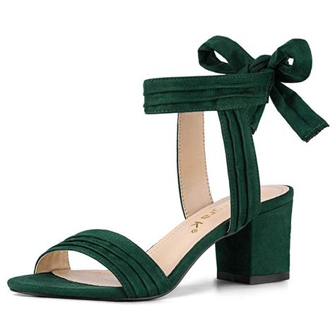 Amazon.com | Allegra K Women's Open Toe Ankle Tie Back Block Heel Sandals | Heeled Sandals Green Heels, Womens Chunky Heels, Classic Heels, Block Heel Sandals, Chunky Heels Sandals, Open Toe Shoes, Slingback Heel, Sandals Brands, Heels Sandals