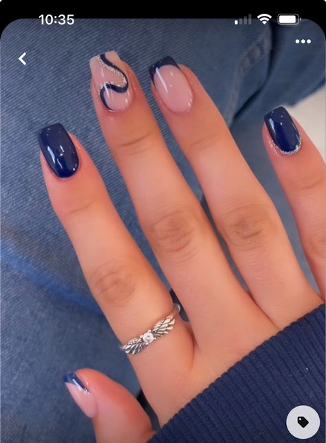 Indigo French Tip Nails, Hoco Nails, French Tip Nails, Blue Nails, Winter Nails, Nail Tips, Nails, Beauty