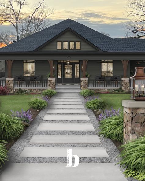 Dark Tone House Exterior, Dark Green Houses Exterior, Dark Green Exterior House Colors Modern, Dark House Cedar Accents, Dark Exterior House Colors Wood Accents, Green House Wood Accents, Dark House Landscaping, Dark Green Siding With Black Trim, Dark Green Cottage Exterior