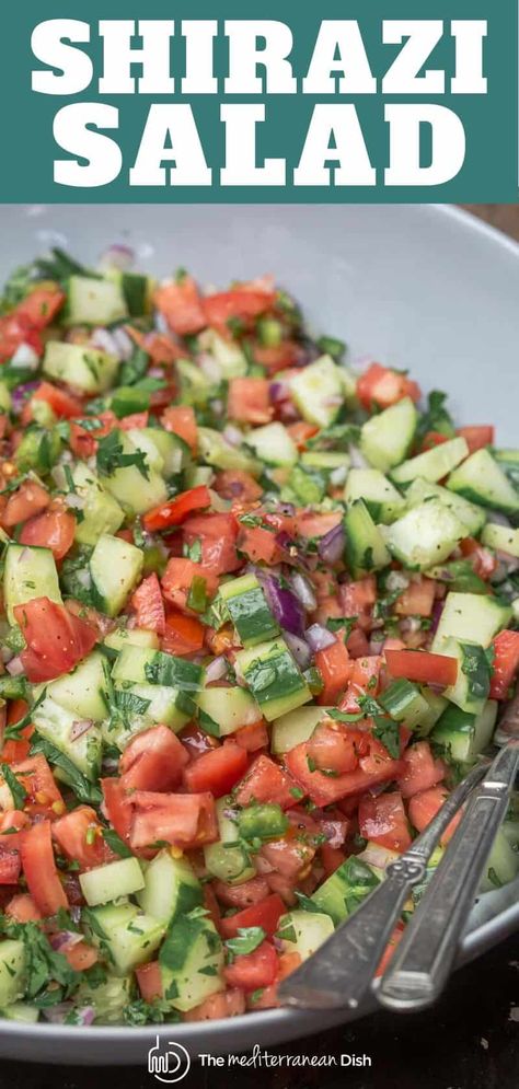 Persian Salad, Tomato And Cucumber Salad, Shirazi Salad, Tomato And Cucumber, Olive Oil Dressing, Oil Dressing, Easy Mediterranean Diet Recipes, Mediterranean Salad, Recipe Simple