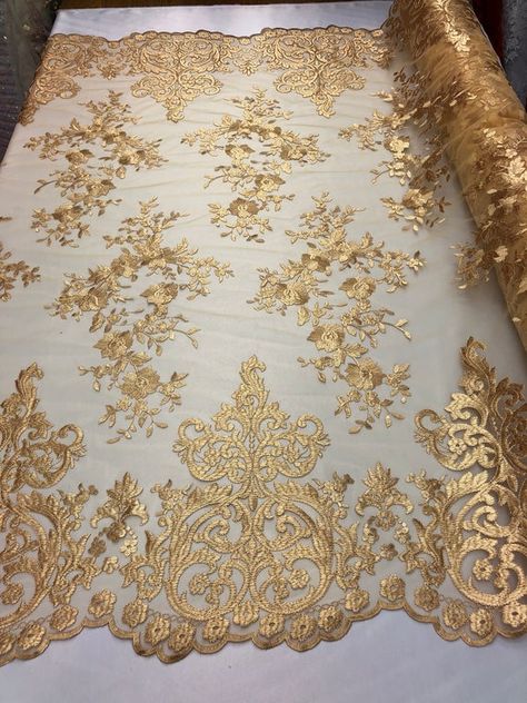 Lace Mesh Dress, Gold Tulle, Night Gowns, Lace Tablecloth, Flower Border, Fabric Floral, Lace Wedding Dress, Floral Bridal, Lace Embroidery