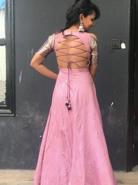 Pinterest: @pawank90 Suits Backless Design, Anarkali Back Neck Designs Latest, Anarkali Suit Back Neck Design, Backless Suits Indian, Gown Back Neck Design Indian, Salwar Suit Back Neck Designs, Back Neck Designs For Kurtis Stylish, Anarkali Dress Back Neck Designs, Kurta Back Neck Designs