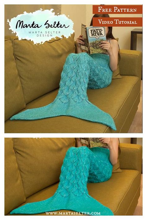 Children's Mermaid Tail Free Knitting Pattern and Video Tutorial Knit Mermaid Tail Pattern Free, Mermaid Tail Crochet Pattern, Knitted Mermaid Tail Pattern, Crochet Mermaid Tail Pattern Free, Free Mermaid Tails, Mermaid Tail Blanket Pattern, Knitted Mermaid Tail Blanket, Knotting Patterns, Bulky Yarn Patterns