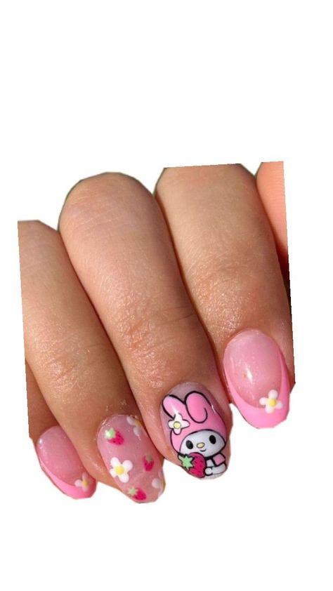 my melody My Melody Nails Short, Mymelody Nails, Nails For 12, My Melody Nails, Princess Room, Cute Nail Designs, My Melody, Party Makeup, Nails Design