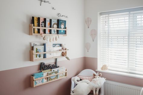 Dusty Pink Kids Rooms, Dusky Pink Nursery Ideas, Sulking Room Pink Nursery, Half Pink Wall Nursery, Pink Wall Panelling Nursery, Dusk Pink Nursery, Dusty Pink Nursery Ideas, Dusky Pink Nursery, Pink White Natural Wood Nursery