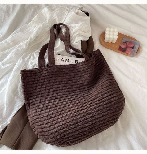 Elena Handbags Large Crochet Tote Bag #CrochetTote #CrochetToteBag #CrochetToteBagsFreePatterns #CrochetTotePattern Yarn Tote Bag, Knitted Tote Bag, Yarn Tote, Tote Bag Crochet, Sac Tote Bag, Crochet Boho Bag, Braided Bag, Brown Crochet, Handbags Large