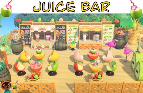 Animal Crossing Fruit Furniture, Acnh Juice Stall, How To Get Different Fruit Animal Crossing, Acnh Orange Design Code, Animal Crossing Smoothie Bar, Juice Bar Animal Crossing, Animal Crossing Boba Stand, Animal Crossing Fruit Sign, Acnh Snack Area