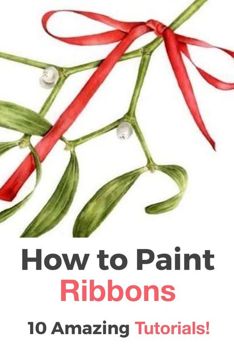 How To Paint Bows, How To Paint A Bow, Ribbon Painting, Diy Christmas Ribbon, Banner Painting, Ribbon Tutorial, Ribbon Wreath Christmas, Tutorial Painting, Bows Ribbon