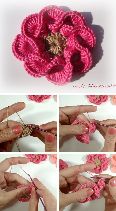 Today I'm showing you another beautiful tutorial of a 3D crochet flower. This crochet flower is perfect for you home decoration or to add to your crochet hats, hair clips or bags. This crochet flower is different from others because looks beautiful every kind of yarn. The crochet work is not difficult, all you need to… Crochet Flower Hat, Summer Decorations, Crochet Flowers Free Pattern, Crochet Flower Tutorial, Crochet For Home, Crochet Rose, Crochet Flower Patterns, Irish Crochet, Crochet Flower