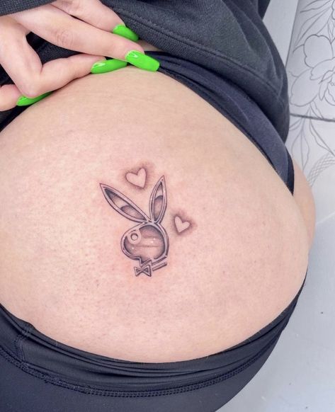 Playboy Bunny Tattoo, Playboy Tattoo, Bum Tattoo, Bunny Tattoo, Waist Tattoos, Bunny Tattoos, Woman Tattoo, Hip Tattoos Women, Sketch Tattoo