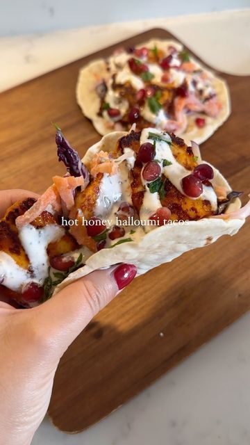 Halloumi Tacos, Honey Halloumi, Harissa Paste, Onion Juice, Dried Parsley, Dried Thyme, Taco Recipe, Mini Tortillas, Hot Honey