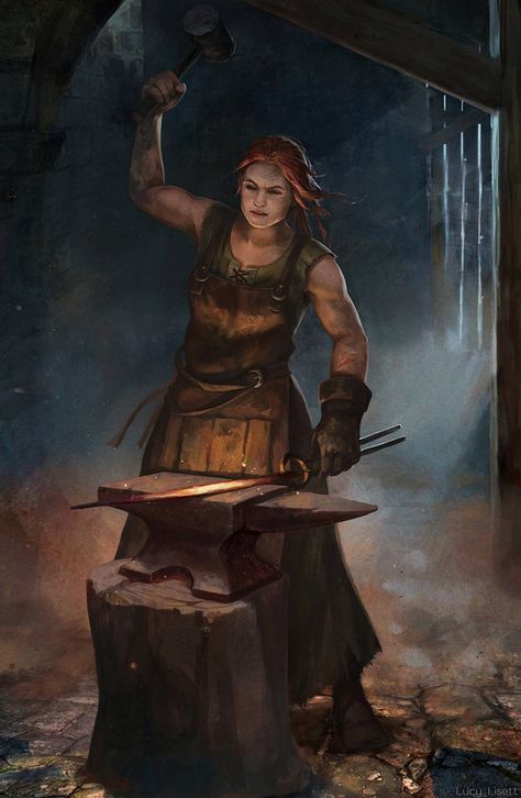 Blacksmith by Lucy-Lisett.deviantart.com on @DeviantArt Blacksmith Aesthetic Female, Female Blacksmith, Heroic Fantasy, Wow Art, Fantasy Warrior, Fantasy Rpg, Fantasy Inspiration, Medieval Fantasy, Dnd Characters