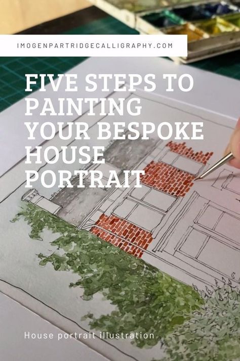 Watercolour House Portrait, How To Paint Watercolor Houses, Watercolor Of House, Diy Family Painting, Watercolor House Portrait Tutorial, House Portrait Drawing, Watercolor Art House, Watercolor Homes, Watercolour House Painting