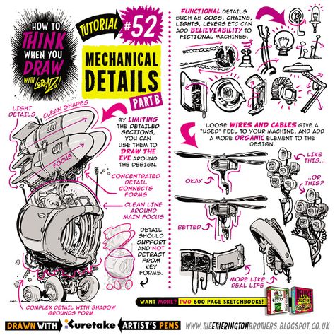 Comic Studio, Etherington Brothers, Comic Tutorial, How To Think, Digital Painting Tutorials, Robot Concept Art, Guided Drawing, Mechanical Design, Art Instructions