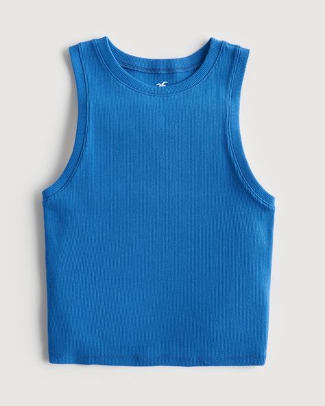 Women's Ribbed High-Neck Tank | Women's Tops | HollisterCo.com Tight Tank Top, Preppy Tops, Hollister Tank Tops, High Neck Tank, Summer Tank Tops, Blue Tank Top, Ribbed Tank Tops, Striped Tank Top, Hollister Tops