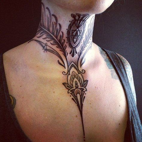 15 Pretty Neck Tattoos for Women - Pretty Designs Rose Tattoo On Hip, Sylvia Earle, Front Neck Tattoo, Tattoo Website, Girls Tattoos, Tattoo Diy, Necklace Tattoo, Throat Tattoo, Neck Tattoos Women