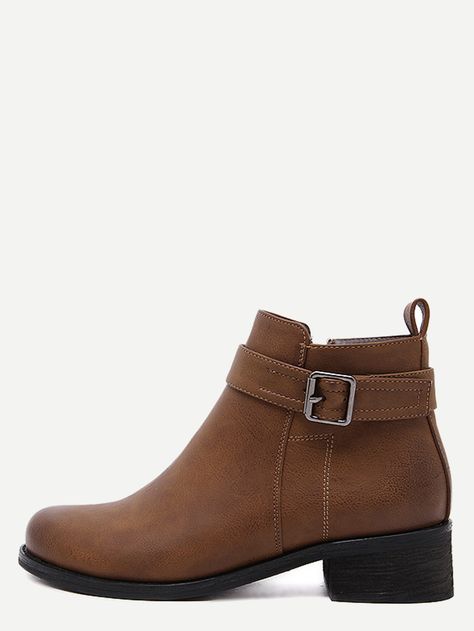 Shop Brown Distressed Buckle Strap Ankle Booties online. SheIn offers Brown Distressed Buckle Strap Ankle Booties & more to fit your fashionable needs. Distressed Brown Boots, Short Heel Boots, Brown Leather Ankle Boots, Boot Straps, Faux Leather Boots, Brown Booties, Brown Brown, Boots Ankle, Winter Shoes