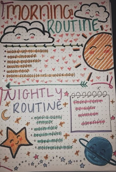 Morning And Night Routine, Journal Key, Bullet Journal Work, Note Ideas, Nightly Routine, Bullet Journal Ideas Templates, Journal Inspiration Writing, Creating A Bullet Journal, Posca Marker