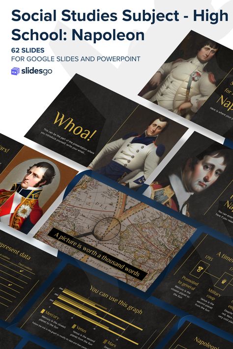 Social Studies Subject for High School: Napoleon History Presentation Template, Formal Powerpoint Design, History Ppt Template, History Powerpoint Templates, History Powerpoint, Vintage Presentation, Presentation Project, Ppt Themes, Design Slide