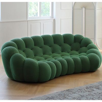 Soft bubble shape innovative personality design, each bubble is round and full, Q soft feeling is hard to resist. Size: 29.92" H x 77.95" W x 44.88" D | Smith Thera Round Arm Curved Sofa 29.92 H x 77.95 W x 44.88 D in brown / Cotton in Green | 29.92" H x 77.95" W x 44.88" D | Wayfair Living Room Designs India, Round Couch, Funky Living Rooms, Green Couch, Round Sofa, Funky Home Decor, Brown Sofa, Curved Sofa, Funky Furniture